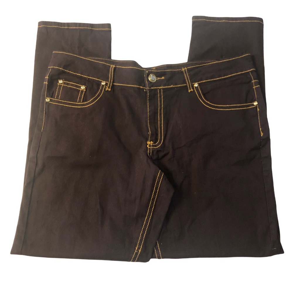 Que Hermosa Brown Jeans with Gold Trim and Rhinestone Buttons Women’s Size 20